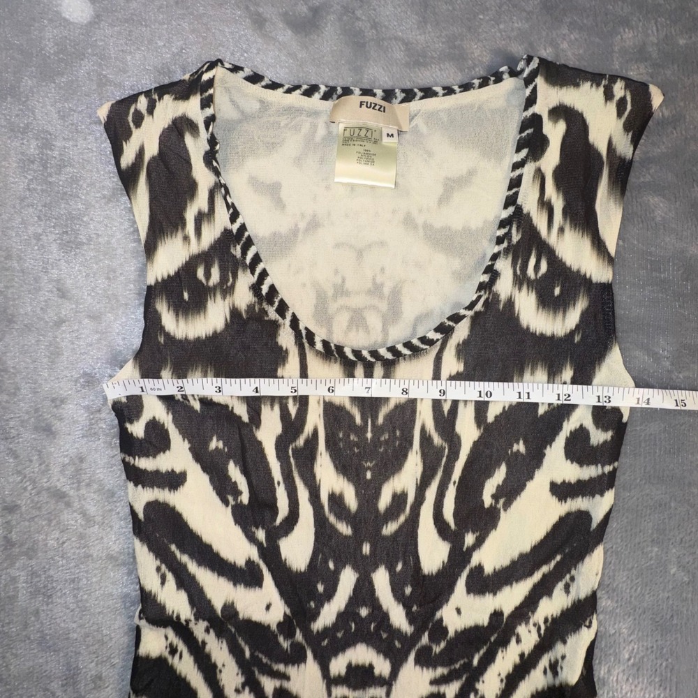 FUZZI Women's Medium Black White Abstract Peplum Tank Top Mesh Made in Italy Y2K - Picture 4 of 7